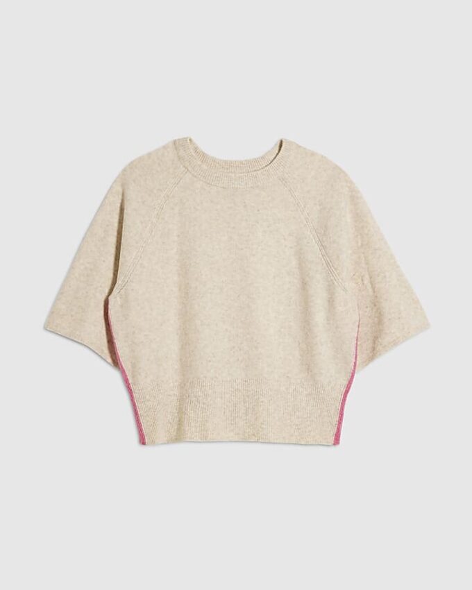 Beige Short Sleeve Tipped Jumper