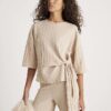 Beige Short Sleeve Wide Ribbed Knot Side Top