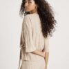 Beige Short Sleeve Wide Ribbed Knot Side Top