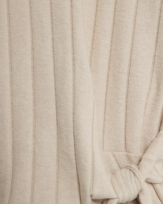 Beige Short Sleeve Wide Ribbed Knot Side Top