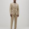 Beige Skinny Fit Textured Suit Jacket