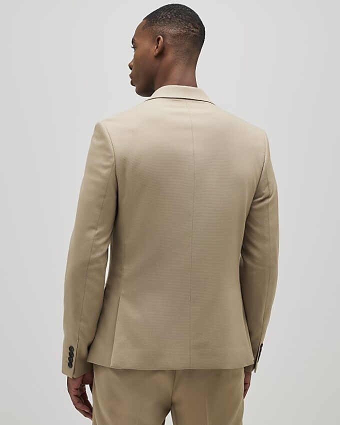 Beige Skinny Fit Textured Suit Jacket