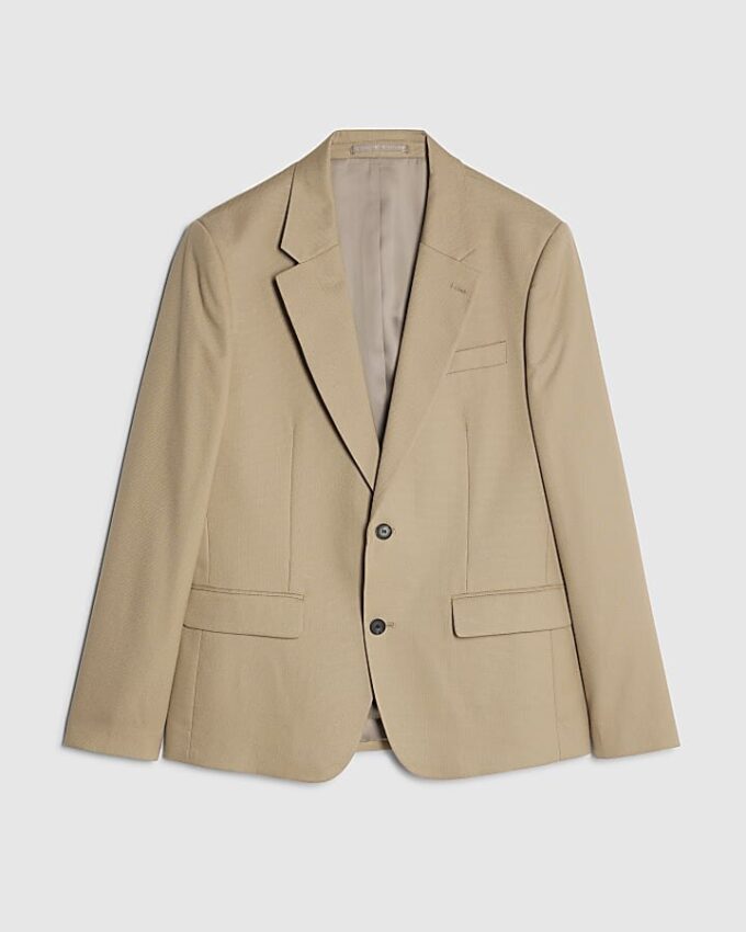 Beige Skinny Fit Textured Suit Jacket