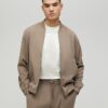 Beige Slim Fit Bomber Jacket