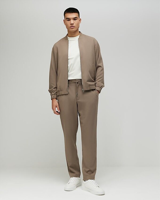 Beige Slim Fit Bomber Jacket