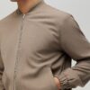 Beige Slim Fit Bomber Jacket