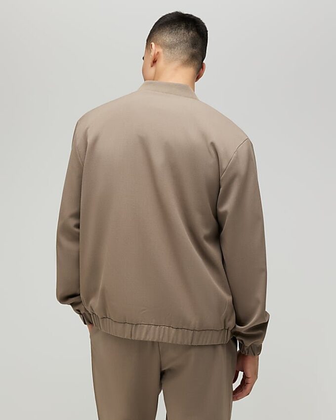 Beige Slim Fit Bomber Jacket