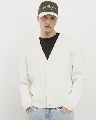 Beige Slim Fit Boucle Cardigan