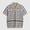 Beige Slim Fit Check Collar Polo Shirt