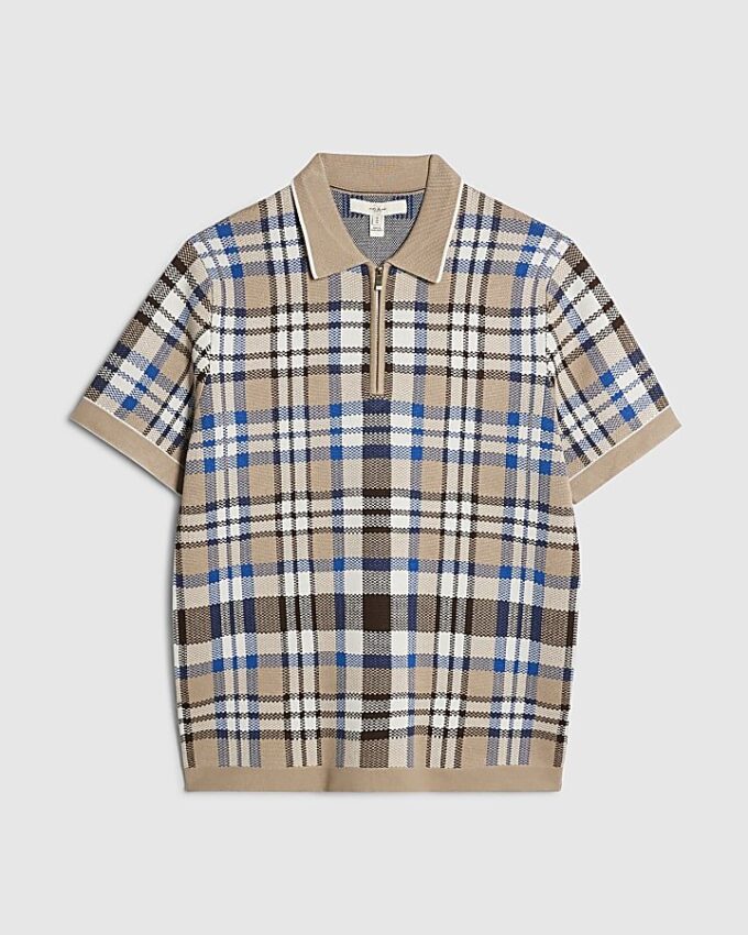 Beige Slim Fit Check Collar Polo Shirt