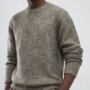 Beige Slim Fit Knitted Check Jumper