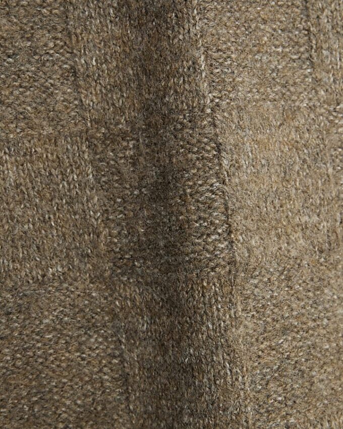 Beige Slim Fit Knitted Check Jumper