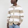 Beige Slim Fit Knitted Stripe Cardigan