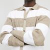 Beige Slim Fit Knitted Stripe Cardigan