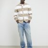 Beige Slim Fit Knitted Stripe Cardigan