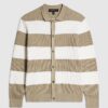 Beige Slim Fit Knitted Stripe Cardigan