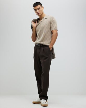 Beige Slim Fit Open Collar Shirt