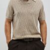 Beige Slim Fit Open Collar Shirt