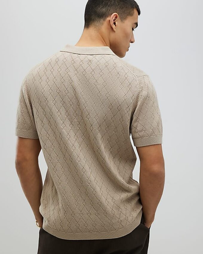 Beige Slim Fit Open Collar Shirt