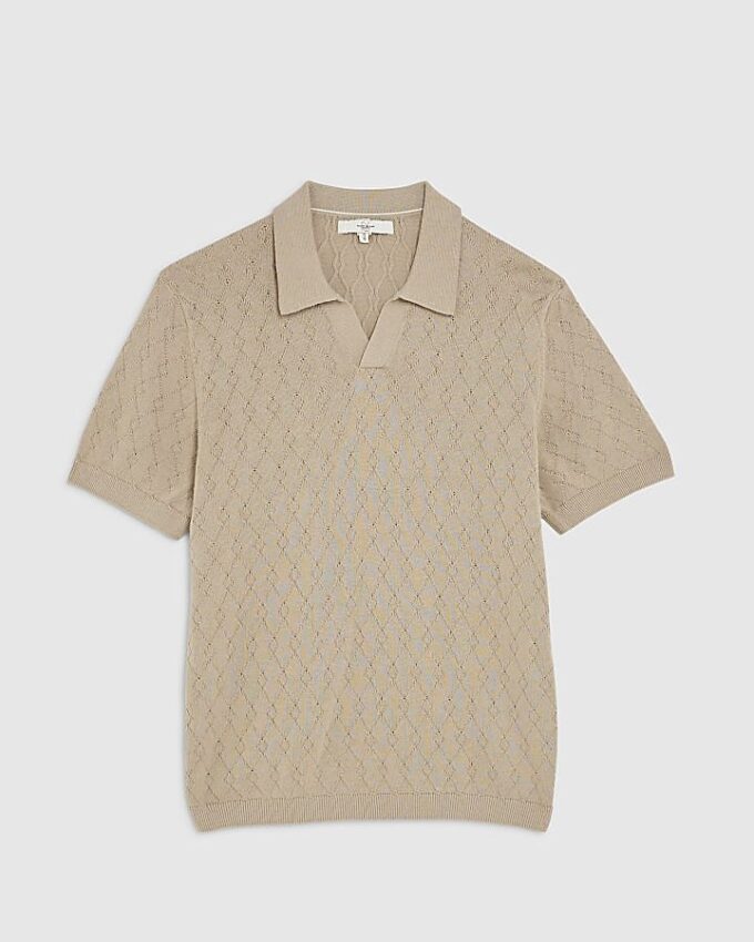 Beige Slim Fit Open Collar Shirt