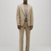 Beige Slim Fit Texture Suit Trousers