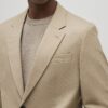 Beige Slim Fit Textured Suit Jacket