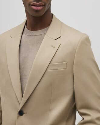 Beige Slim Fit Textured Suit Jacket
