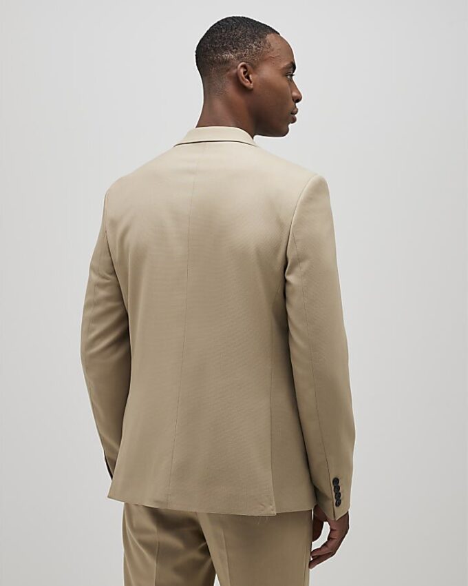 Beige Slim Fit Textured Suit Jacket