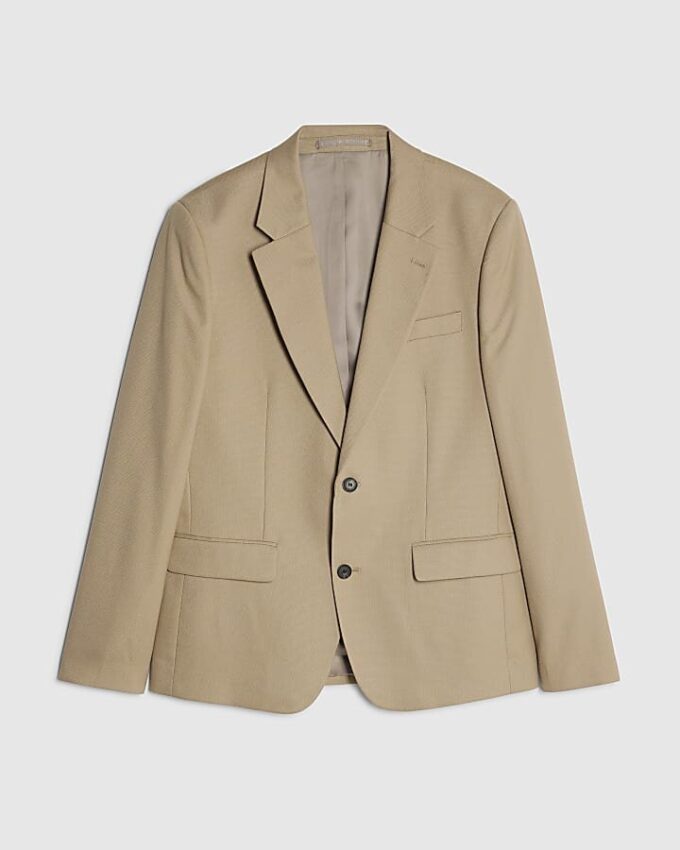 Beige Slim Fit Textured Suit Jacket
