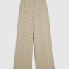 Beige Stretchy Striped Wide Leg Trousers