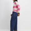 Beige Striped Crew Neck Jumper