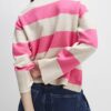 Beige Striped Crew Neck Jumper