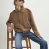 Beige Suede Oversized Bomber Jacket
