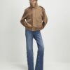 Beige Suede Oversized Bomber Jacket