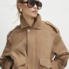 Beige Suede Oversized Bomber Jacket