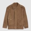Beige Suede Oversized Bomber Jacket