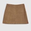 Beige Suede Seam Detail Mini Skirt