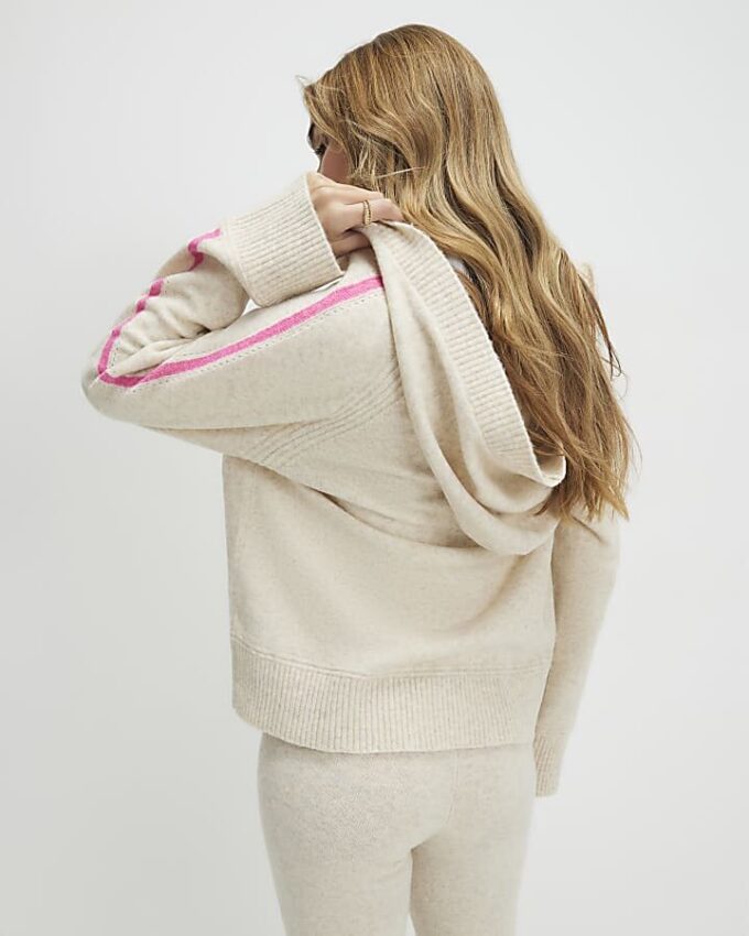 Beige Tipped Hooded Jumper