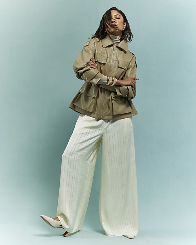 Beige Utility Cinched Waist Jacket