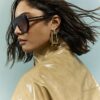 Beige Vinyl Funnel Neck Bomber Jacket