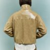 Beige Vinyl Funnel Neck Bomber Jacket