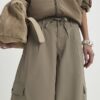 Beige Wide Leg Cargo Trousers