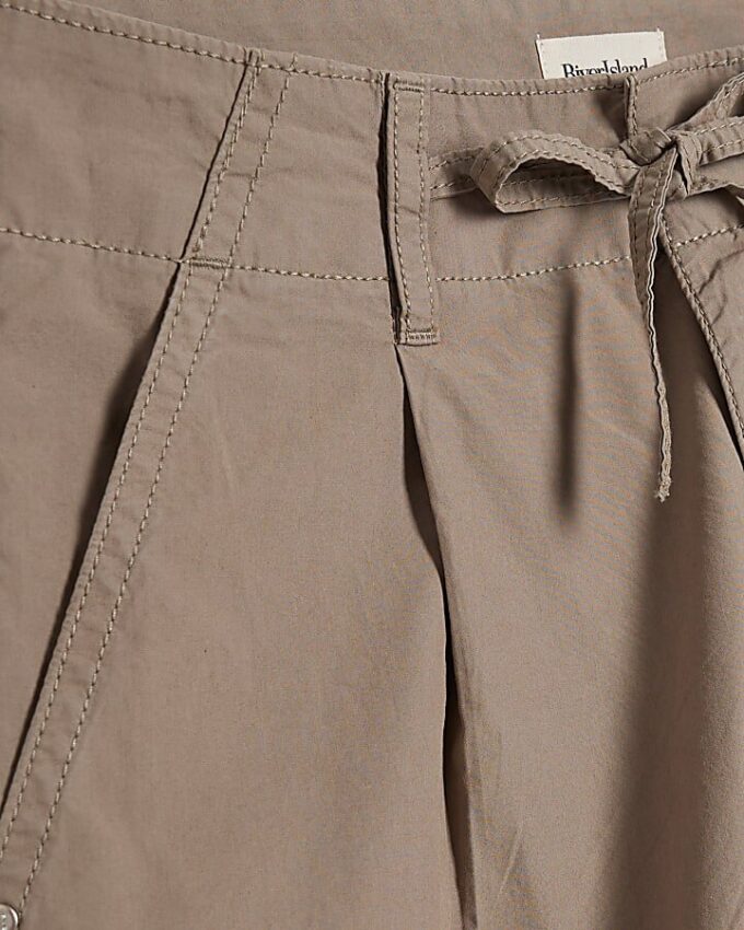 Beige Wide Leg Cargo Trousers