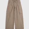 Beige Wide Leg Cargo Trousers