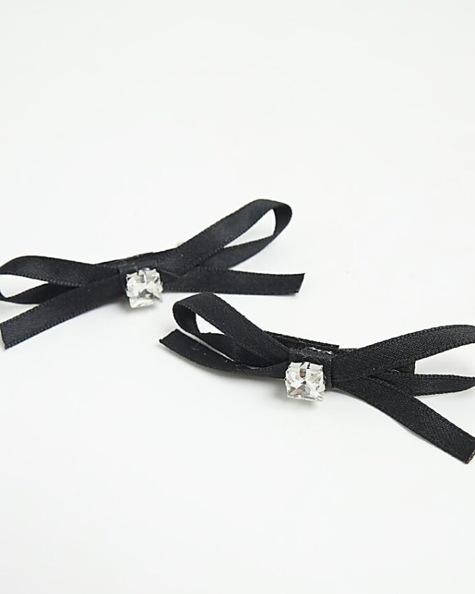Black 2 Pack Bow Ribbon Hair Clips