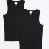 Black 2 pack Muscle Fit Ribbed Vest