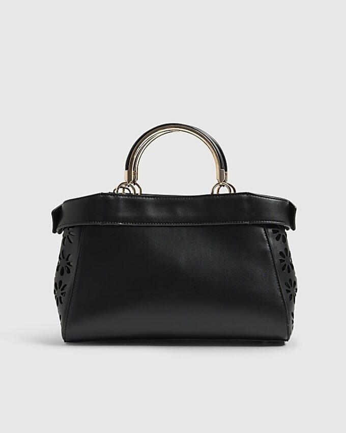 Black 3D Floral Laser Cut Tote Bag
