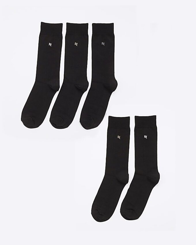Black 5 Pack Metallic Embroidered RI Socks Black 5 Pack Metallic Embroidered RI Socks