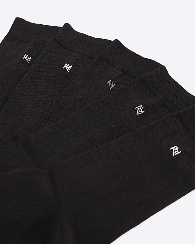 Black 5 Pack Metallic Embroidered RI Socks Black 5 Pack Metallic Embroidered RI Socks