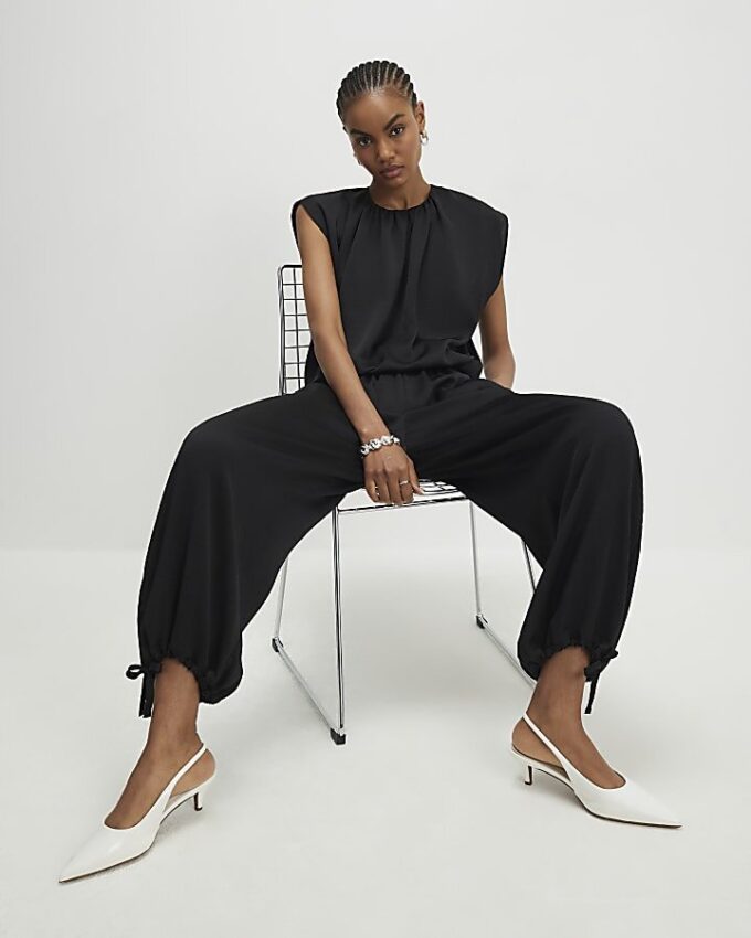 Black Adjustable Balloon Leg Trousers
